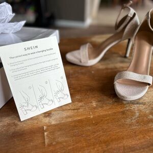 SHEIN Tan/Glitter Stiletto Heels with Ankle Strap